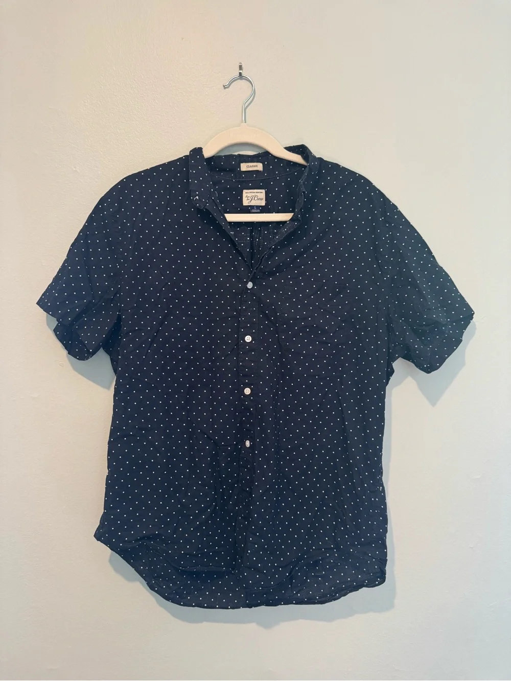 J. Crew Navy Short-Sleeve Button-Down with White Dots